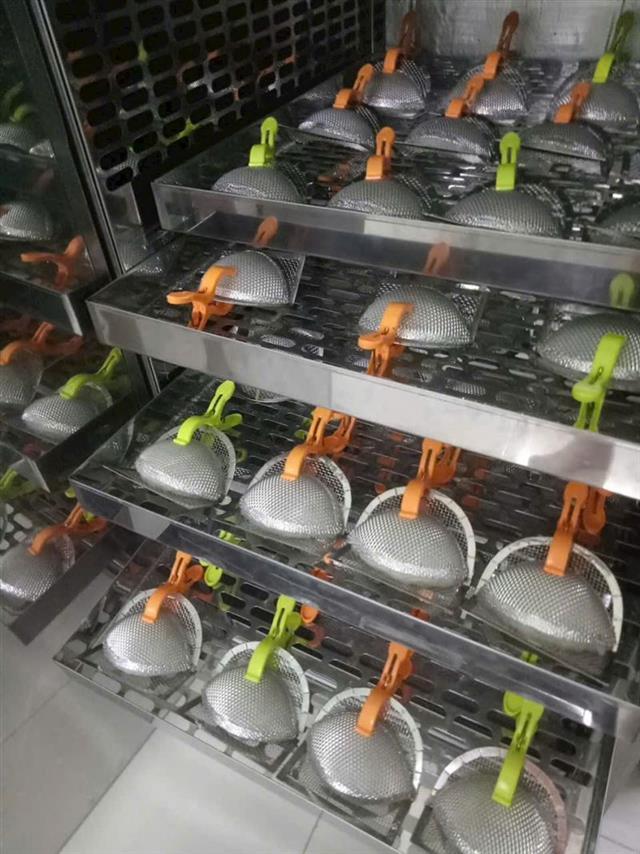 Khuôn inox đắp tổ yến xếp trong tủ sấy